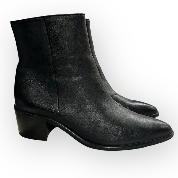 Classic Black Leather Heeled Zipper Ankle Boot - Picture 6 of 16